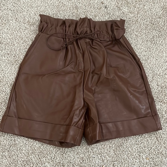 Brown Leather Shorts - Picture 2 of 4